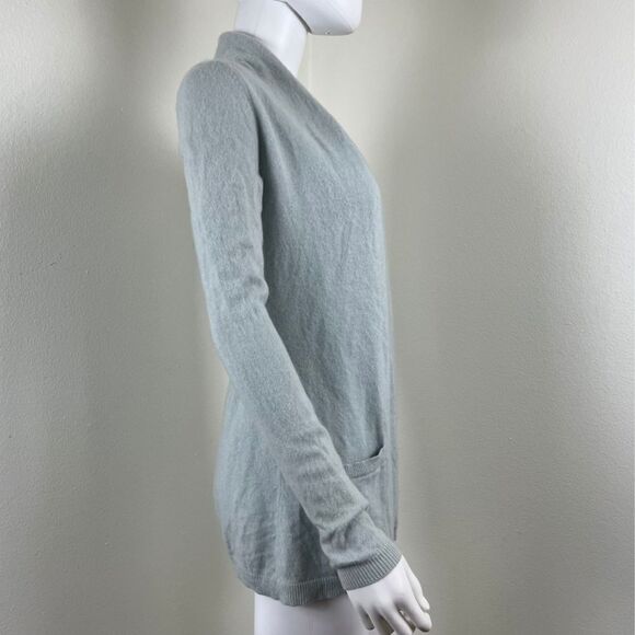 Theory Womens Size M Blue Cashmere Open Front Cardigan Sweater Pockets FLAWED - Picture 2 of 13